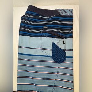 Volcom Light and Dark Blue Striped Board Shorts with Zip Pocket - Sz 36